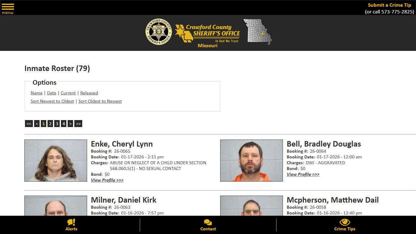 Inmate Roster - Current Inmates Booking Date Descending - Crawford County Sheriff MO